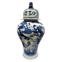 20th Century Chinese Blue and White Porcelain Ginger Jar with the Eight Drinking Immortals 