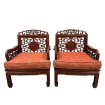 Mid 20th Century Vintage Chinese Carved Rosewood Living Room Chairs Set