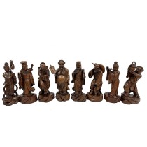 20th Century Wooden Carved Eight Immortals Statues