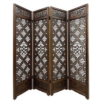 20th Century Antique Chinese Hand Carved 4 Panels Wooden Screen/Room Divider