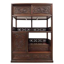 Antique Chinese Intricated Carved Rosewood Curio Cabinet, Display