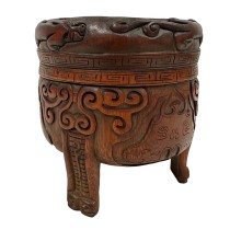 Finely Carved Old Chinese Bamboo Censer with Lid