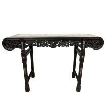 Antique Chinese Hardwood Altar Table With Cloisonne Inlay on Top and Legs