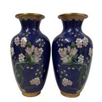 Mid-20th Century Vintage Chinese Hand Made Cloisonne Vases - Pair