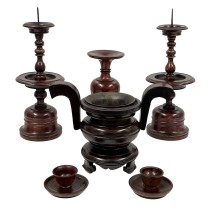 Vintage Chinese 6 pieces Wooden Buddhist Offering Set