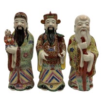 Early 20th Century Chinese Fu Lu Shou Feng Shui Trio Gods Figurines with Marks