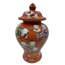 Vintage Chinese Hand painted Red Porcelain Ginger Jar