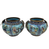 Huge Pair of Early 20th Century Antique Chinese Cloisonne Pots/Vases
