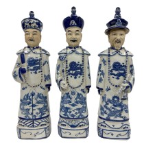 Early 20th-Century Chinese Blue and White Porcelain Qing Emperor King Figures set