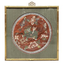 Framed Antique Chinese Qing Dynasty Embroidery 