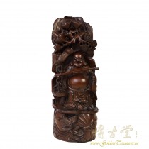 Antique Chinese wooden Carved Happy Buddha Statuary