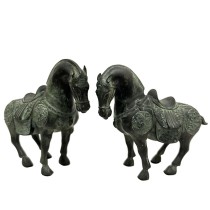 20th Century Chinese Pair of Bronze Tang Horses/War Horses
