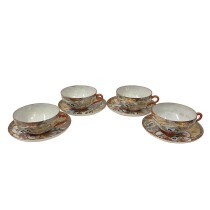 Mid-20th Century Japanese Kutani Egg shell Tea Cup and saucer set of Four