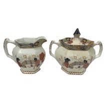 Antique Woods Ware Wincanton Hand painted Porcelain Creamer and Sugar bowl