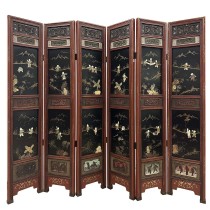 Ear-20th Century Chinese Hardwood Folding Screen/Room Divider with Jade inlay