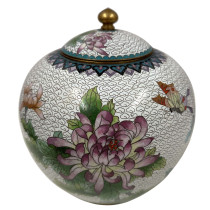 Mid-20th Century Chinese Cloisonne Ginger Jar with Chrysanthemums and Butterfly
