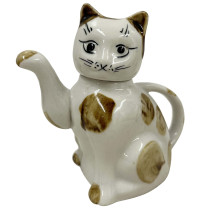 Early 20th Century Chinese Porcelain Cat Teapot with Marks on the bottom