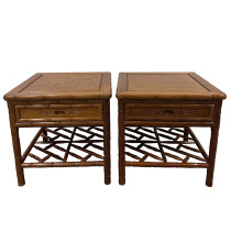 Mid 20th Century Pair of Vintage Chinese Carved Rosewood Night Stand/End Table