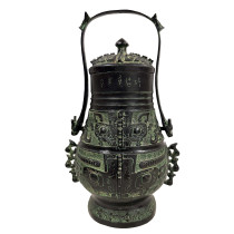 Vintage Reproduction Chinese Bronze Ritual Wine Vessel