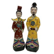 Mid-20th Century Chinese Wucai Emperor and Empress Figures