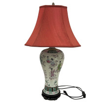 Mid-20th Century Vintage Chinese Hand-Painted Porcelain Vase Table Lamp