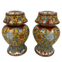 Mid 20th century Pair of Chinese cloisonné lidded ginger jars
