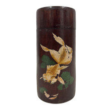 Mid-20th Century Antique Chinese Hand-Painted Cylindrical Bamboo Tea Caddy