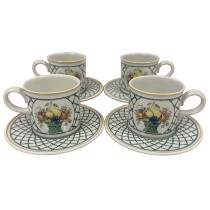 Vintage set of Villeroy and Boch Basket Coffee cups and matching saucers