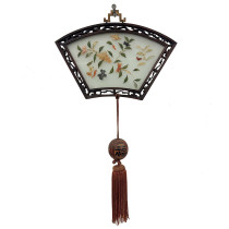 Early 20th Century vintage Chinese fan-shaped wall plaque with tassel