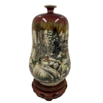 Vintage Chinese Hand-Crafted Porcelain Landscape Vase
