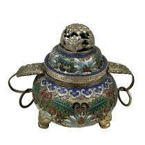Early 20th Century antique Chinese cloisonné enamel tripod censer