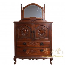 Chinese Antique Raise Carved Dresser with Mirror on top 6H11
