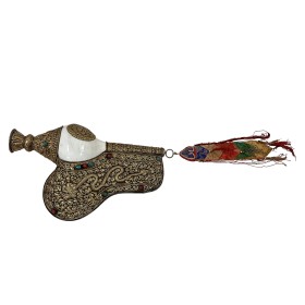 Antique Tibetan Buddhist Conch Shell with Turquoise, Coral inlay
