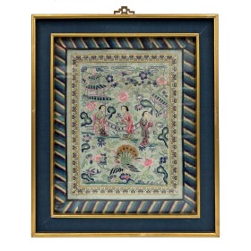 Framed Antique Chinese Qing Dynasty Embroidery 24LP114