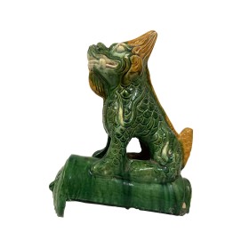 Early 20th Century Chinese Tri Color Glazed Ceramic Dragon Roof Tile