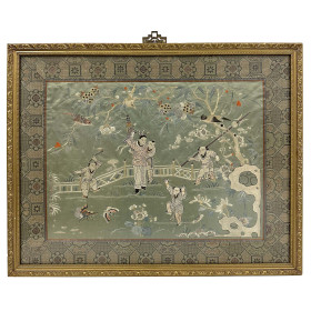 Late 19th-century framed Chinese silk embroidered panel