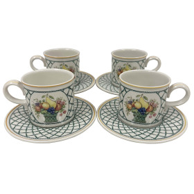 Vintage set of Villeroy and Boch Basket Coffee cups and matching saucers