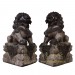 31", Chinese Antique Natural Stone Foo Dog Statue - a Pair 28X22